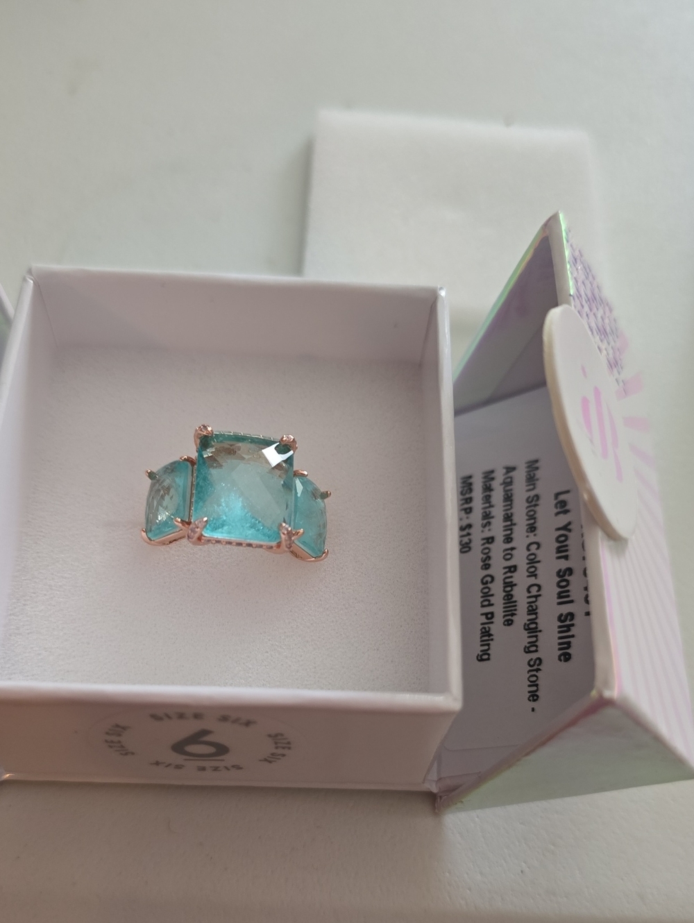 bp Rose Gold Ring with Aqua Blue Stones...color Changing Stones